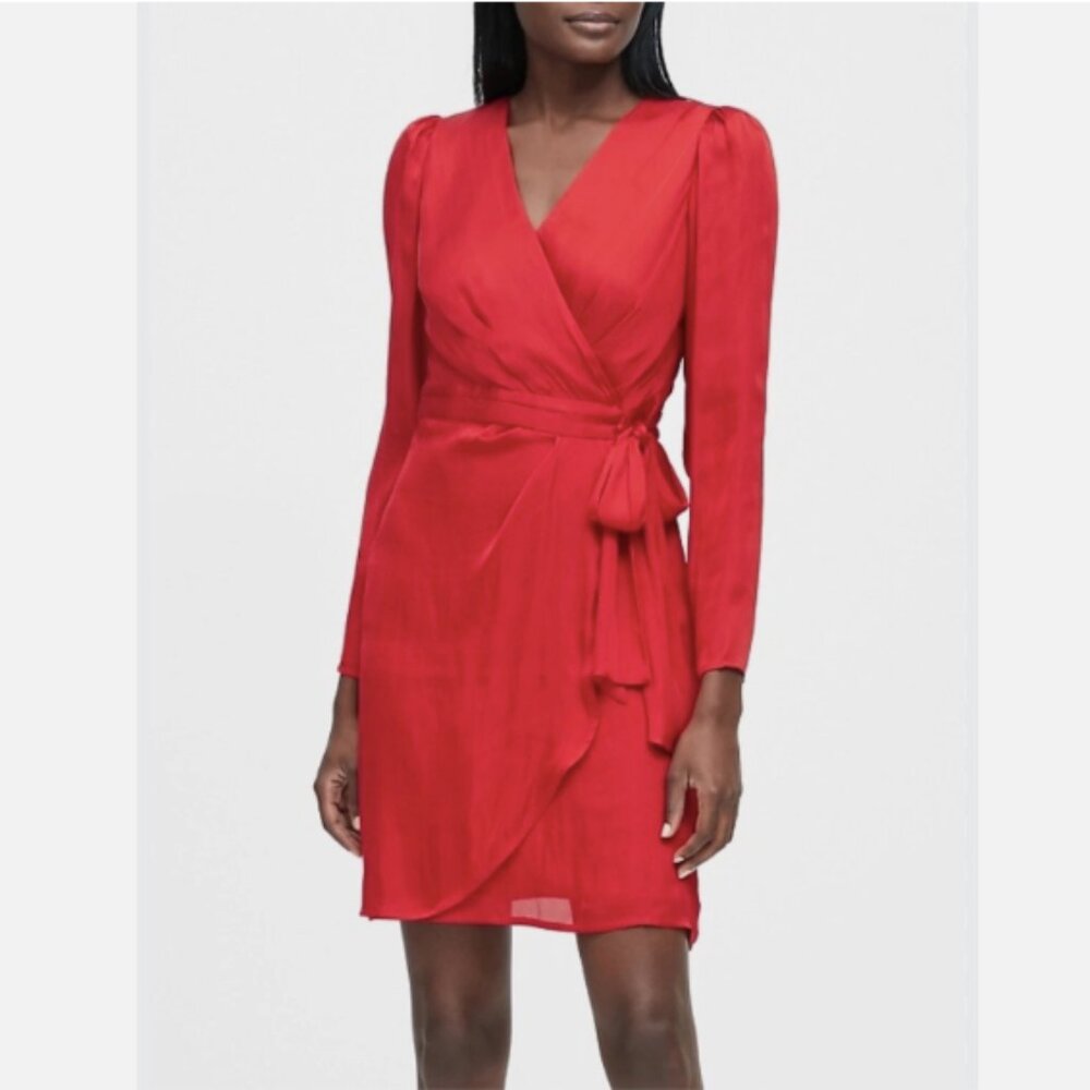 Banana Republic Red Satin‎ Wrap Dress
